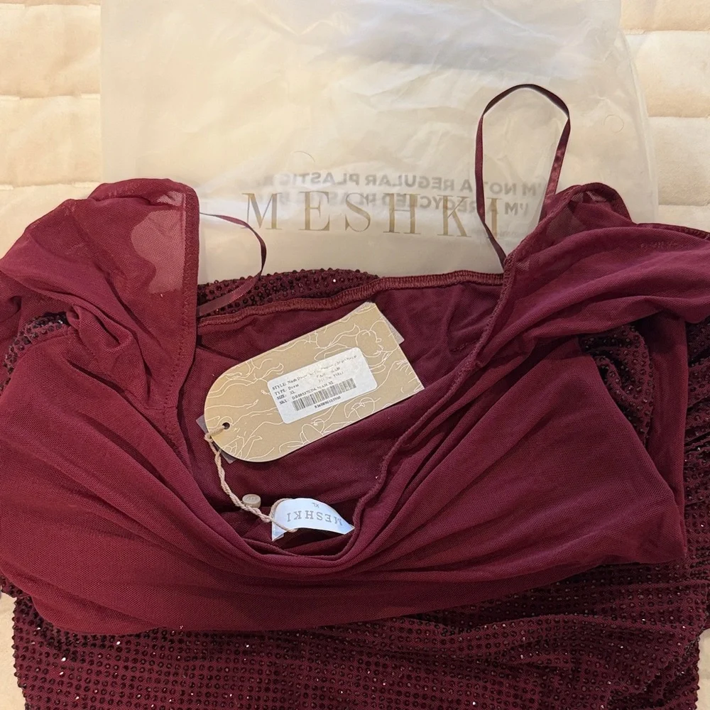 Meshki Burgundy Diamante Off Shoulder Maxi Dress - Mahogany - Picture 6 of 6